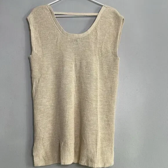 NWT Banana Republic Womens Cotton Linen Knit Ribbed Vest Sz M Cream Boho Casual - Picture 11 of 12